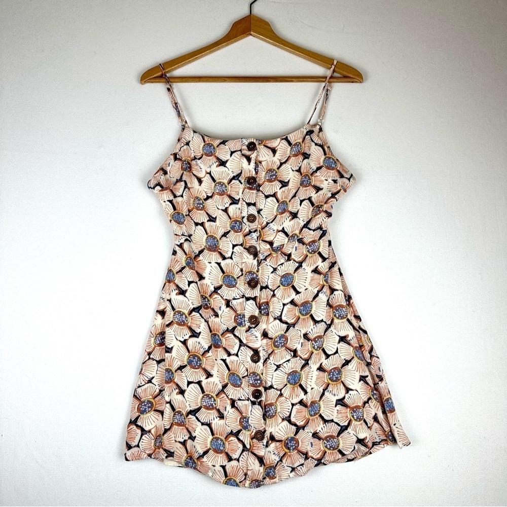 Lunik Floral Button Down Backless Tie Mini Dress Resort Beach Coastal